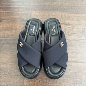 CHANEL Black Slide Sandals